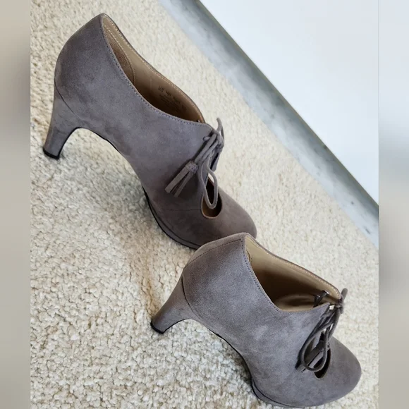 Taupe Suede Lace-Up Womens Heeled Pumps - Picture 6 of 9